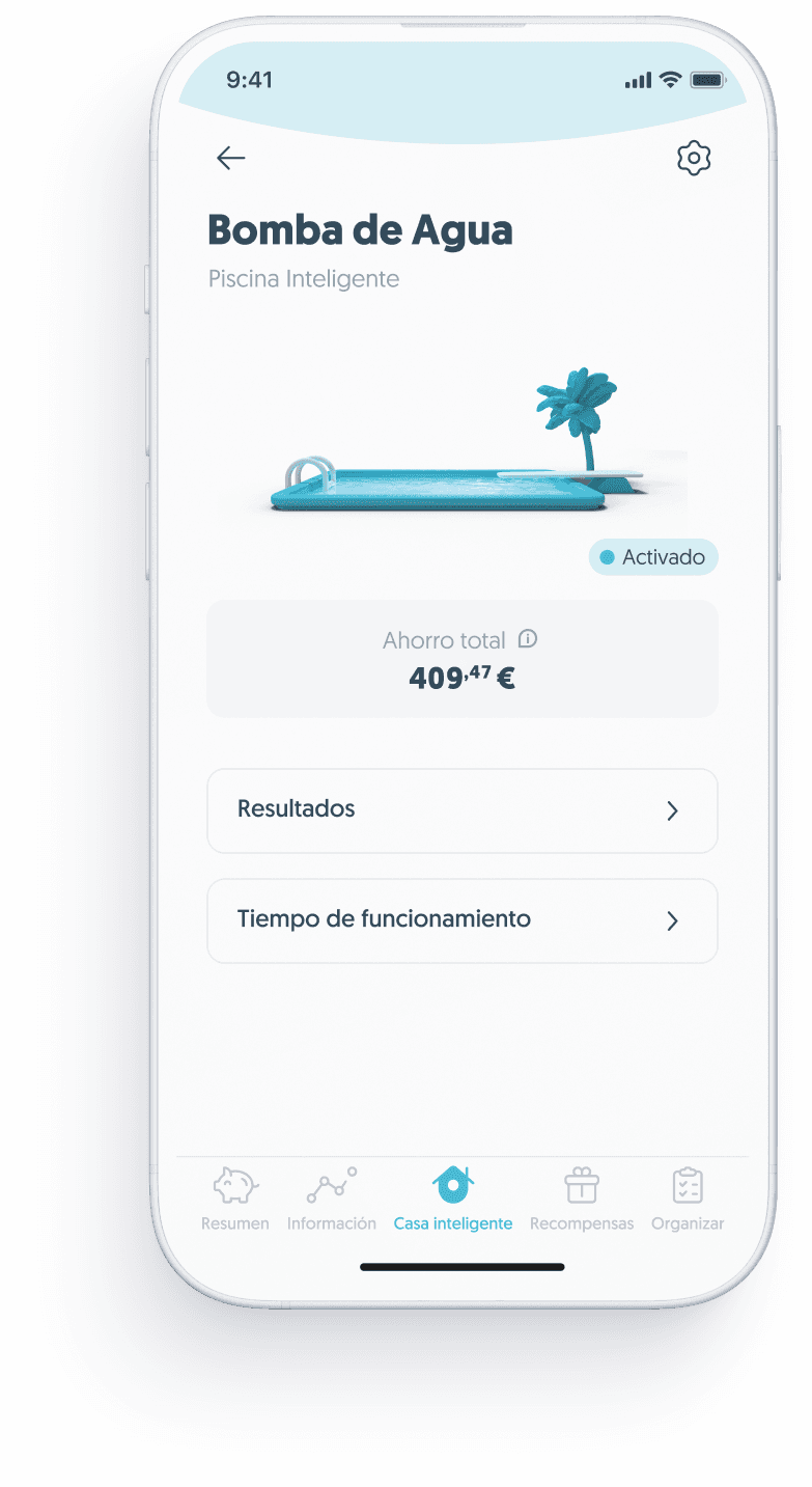 Smart pool overview in the Frank app